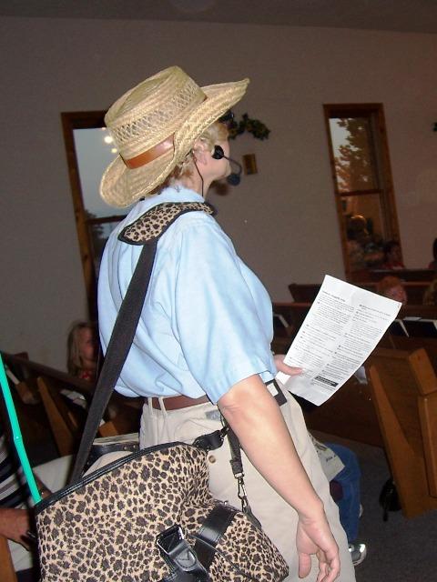 100_3088.JPG - Our church youth group assisted with a Kid's Krusade this year. Here's Pam's cousin Dawn as "Professor Bugginfly".