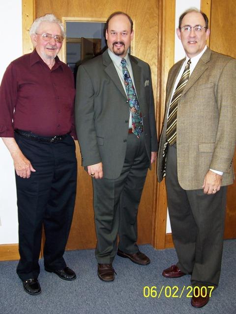100_2775.JPG - Chet, Pastor Rick, and Mark before Kylea's wedding.