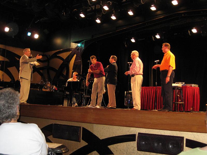 IMG_0041.JPG - An impromptu quartet of Frank Seamans (Legacy Five), Gerald Wolfe (Greater Vision), Mark Trammell (Mark Trammell Trio), and Mike Holcomb (Inspirations).